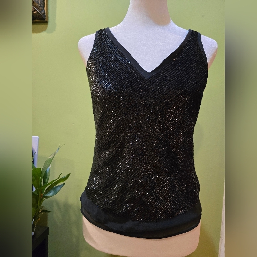 Banana Republic Black Sequin Sleeveless Top